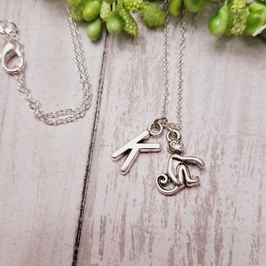 Silber Affe Charme Halskette, Affe Anhänger, Geschenk für Affen, Name Initial Halskette, Tier Safari Halskette