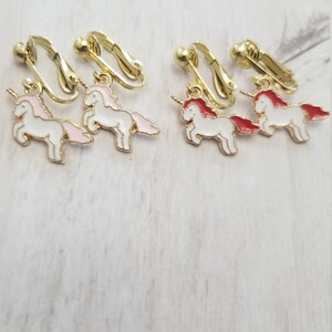 Unicorn clip on earrings, Toddler girl Birthday gift, Unicorn Birthday Party, Hypoallergenic non pierced Ear jewelry