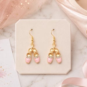 Ballerina Earrings: Gold Ballet Shoe Dangle Earrings
