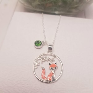Fox charm necklace, Cunning Fox pendant, Birthstone charm, Fox jewelry, Fox lover gift, Cottagecore necklace, Animal necklace, Woodland neck