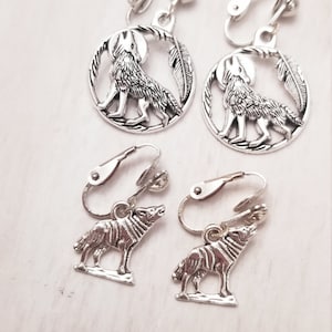 Orecchini a clip a forma di lupo, orecchini a clip, orecchini non forati, orecchini a clip da donna, orecchini a clip a forma di luna