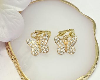 Gouden vlinderclipoorbellen, vlinderoorbellen, clipoorbellen, geen steekoorbellen, schattige clipoorbellen, vlinderoorbellen