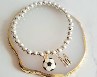 Silver Soccer Ball Bead Bracelet: Stretchy Sports Jewelry