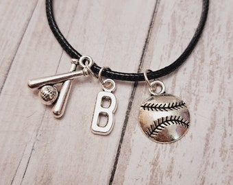 Baseball Softball Custom Initial Halskette, Sport Slugger Boy Schmuck Geschenk für ihn, Softball Charm Halskette für sie