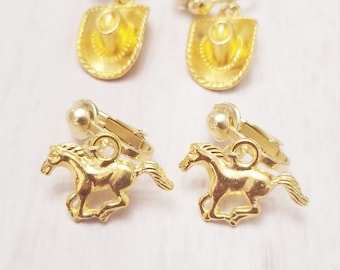 Gold Horse Dangle Clip On Earrings: Non Pierced Jewelry