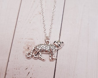 Cheetah Charm Necklace: Silver Animal Safari Gift