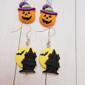 Halloween earrings, Halloween jewelry, pumpkin earrings, jack-o-lantern earrings