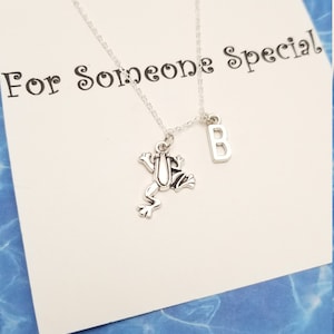 Silver Frog Necklace: Personalized Initial Charm, Animal Lover Gift