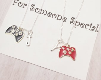 Gaming Controller Necklace Set: Sterling Silver Gamer Couple Jewelry