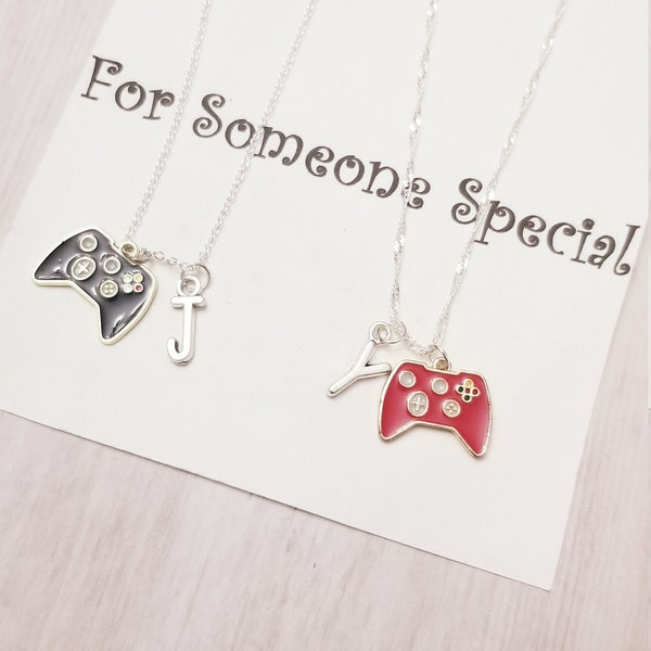 Best friend video game charm necklace, custom initial gamer friendship gift, BFF Birthday gift for her, gamers gift, game console