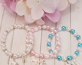 Unicorn Charm Pearl Bracelet: Girl's Party Favor, Fantasy Accessory