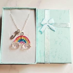Rainbow Initial Charm Necklace: Personalized Silver Necklace