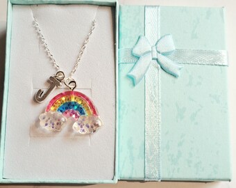 Rainbow Initial Charm Necklace: Personalized Silver Necklace