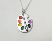 Rainbow Paint Palette Necklace: Silver Artist Charm, Painter Gift