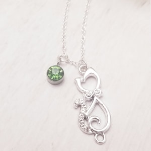 Cat necklace, Cat lover gift, Birthstone charm necklace, pet loss gift, animal lover gift