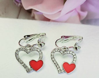 Heart Clip on earrings, Clip on earrings,non pierced earrings, heart earrings, Valentine's day earrings