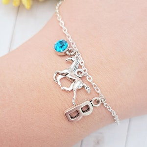 Pulsera con dije de caballo de plata, joyería de poni, pulsera personalizada, regalo personalizado, regalo de jinete, regalo para amantes de los caballos, dije de caballo