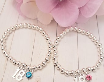 Personalized 18th Birthday Sterling Silver Birthstone Bracelet