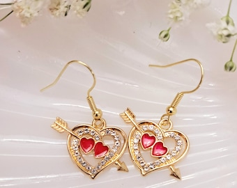 Orecchini Pendenti A Cuore Rosso Con Strass - Gioielli Romantici Per San Valentino, Regalo Per Lei, Leggeri Ed Eleganti. - 3