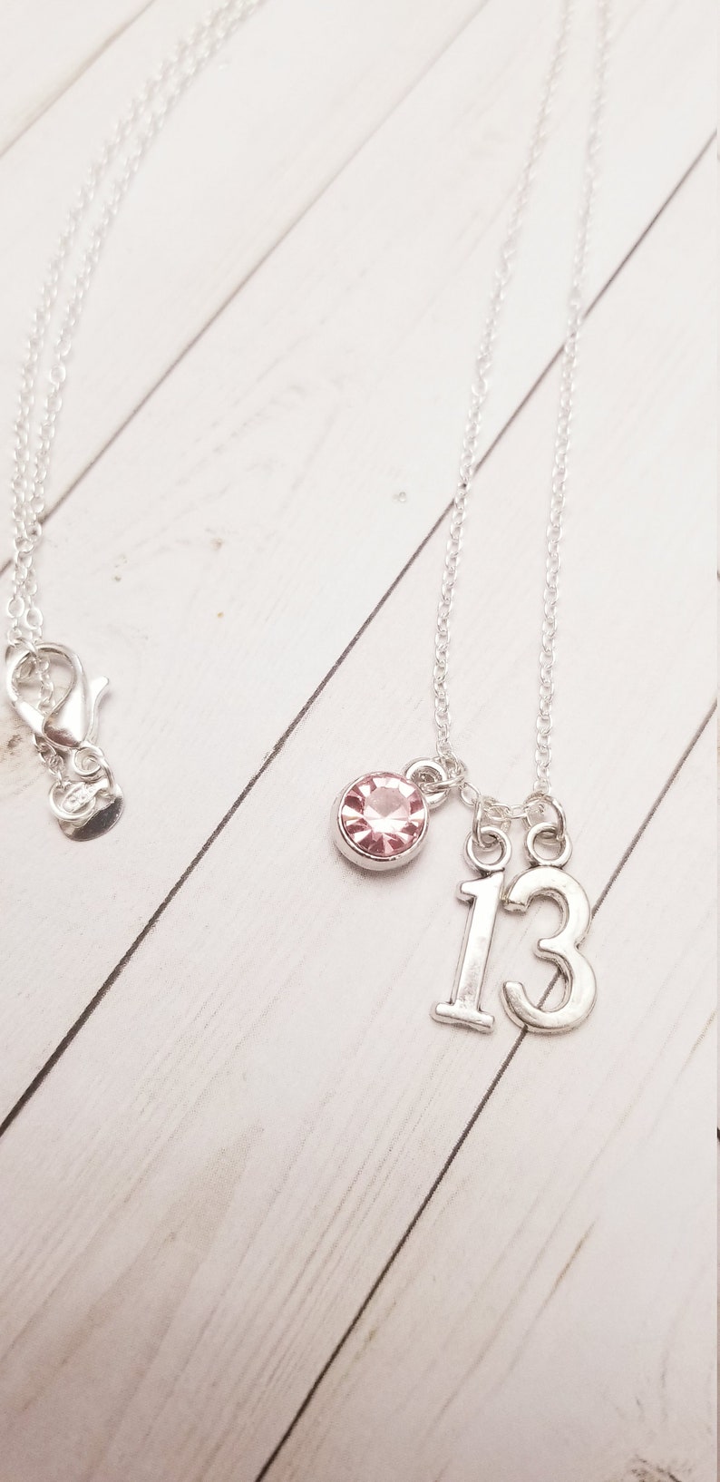 Thirteen year old birthday gift,13 birthday necklace,gift for her,girls charm necklace,teenager gift,birthstone necklace image 3