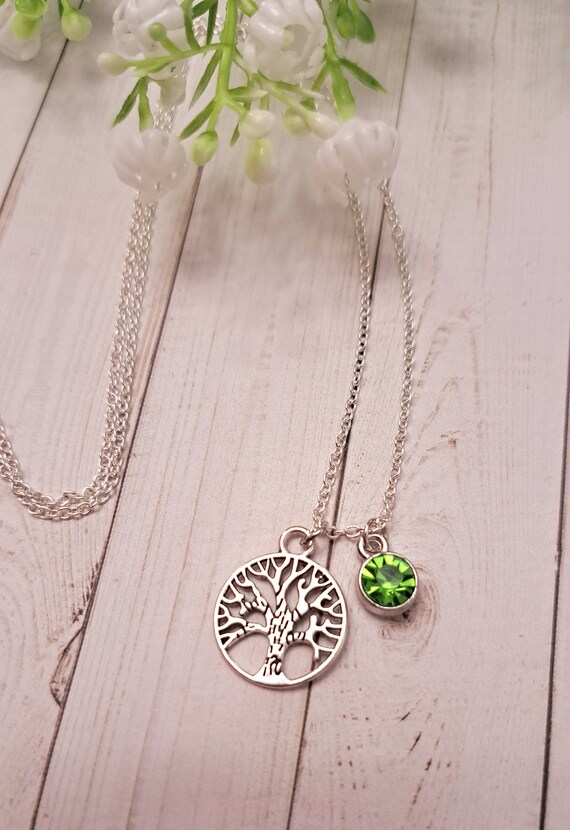 FJ Collana Madre e Figlia Argento 925 Ciondolo Albero della Vita Collana Angelo Custode con Ottobre Pietra Portafortuna Tormalina Rosa Gioielli Regalo per Donna Mamma Nonna