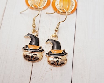 Pumpkin and Cat Halloween Earrings, Costume Jewelry