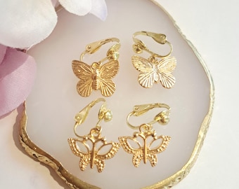 Vlinderoorbellen met clip, vlinderoorbellen, clip-oorbellen, niet-doorboorde oorbellen, gouden clipoorbellen, cadeau voor meisjes