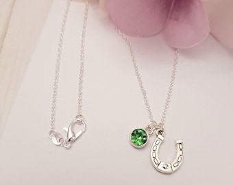 Horseshoe Birthstone Necklace, Good Luck Pendant, Horse Lover Gift
