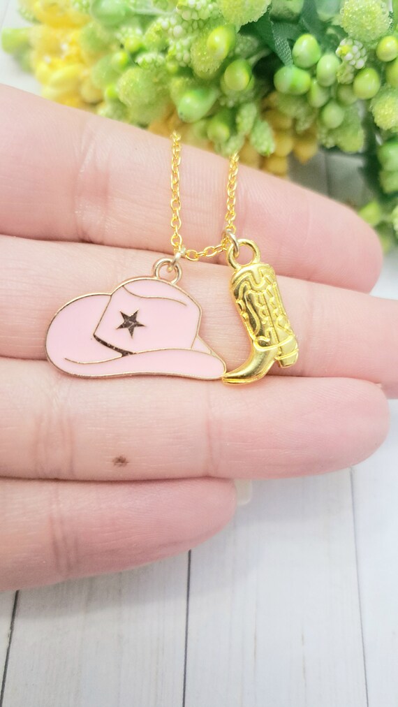 EBbelle Collana con ciondolo cappello da cowboy Cowgirl per donna Regalo placcato oro 18 carati senza appannamento Regalo di gioielli in acciaio inossidabile 316L  36