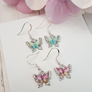 Sterling Silver Butterfly Dangle Earrings: Purple & Blue Jewelry
