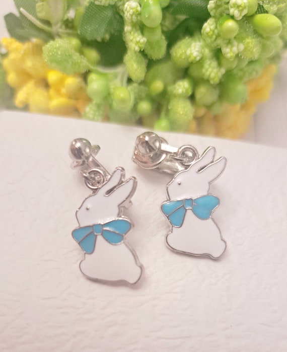 Laimons Orecchini da bambina a forma di coniglio bianco con glitter 9 mm in argento sterling 925, 9 mm, Argento, 925