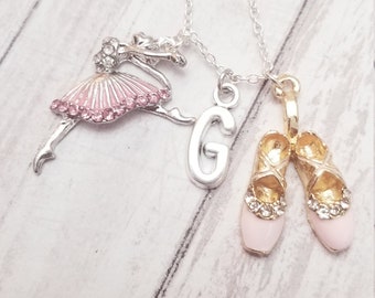 Personalized Ballerina Necklace: Silver Initial Charm, Dance Recital Gift