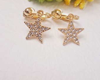 Star Clip on earrings, Gold Star earrings, non pierced earrings, Star earrings, clip on earrings