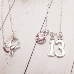 Thirteen year old birthday gift,13 birthday necklace,gift for her,girls charm necklace,teenager gift,birthstone necklace image 2
