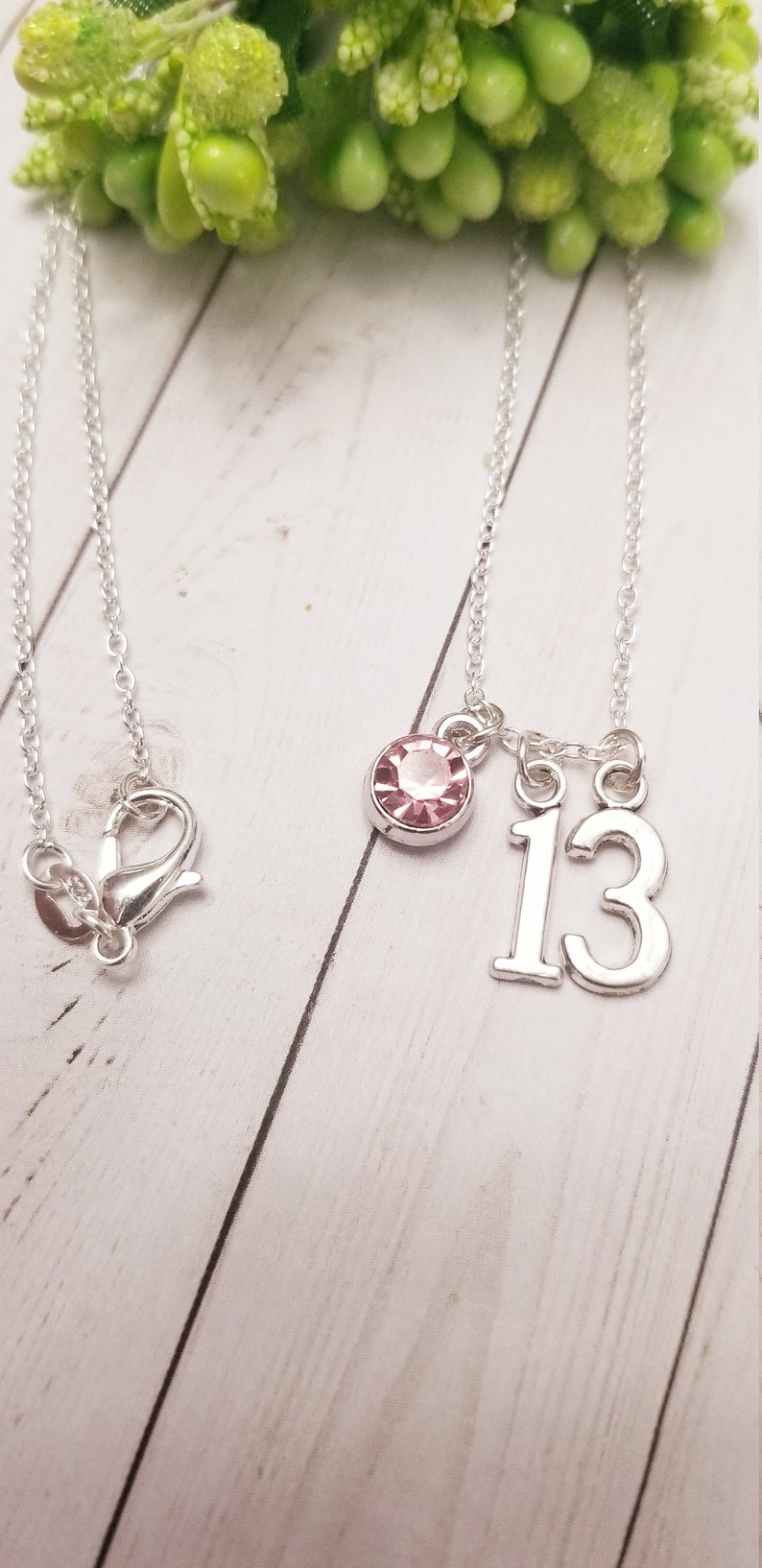 Thirteen year old birthday gift,13 birthday necklace,gift for her,girls charm necklace,teenager gift,birthstone necklace image 2