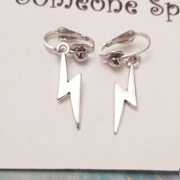 Lightning bolt clip on earrings, women's clip on earrings, non pierced earrings