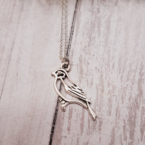 Silver bird charm necklace, sterling silver necklace, bird jewelry, bird charm necklace, gift for bird lovers, bird pendant, gift for her