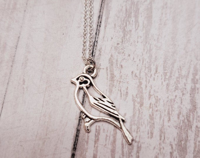 Silver bird charm necklace, sterling silver necklace, bird jewelry, bird charm necklace, gift for bird lovers, bird pendant, gift for her