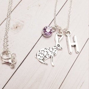 Bunny Charm Necklace, rabbit necklace, Birthstone charm necklace, rabbit Jewelry, Rabbit lover gift, Animal charm necklace, pet loss memoria