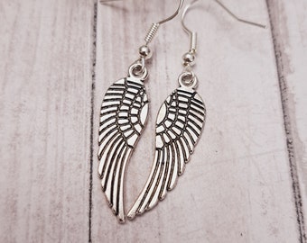 Angel wings earrings, Angel earrings, wing earrings, memorial earrings, silver dangle angel wing earrings, handmade jewelry, Angel