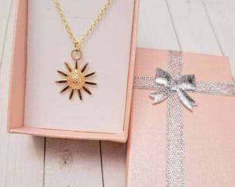 Gold Sunflower Pendant Necklace: 925 Gold Chain, Floral Charm