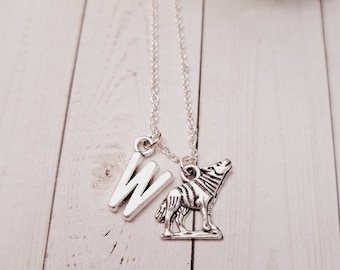 Wolf necklace, wolf jewelry, gift for her, birthday gift, personalized initial charm necklace, nature jewelry
