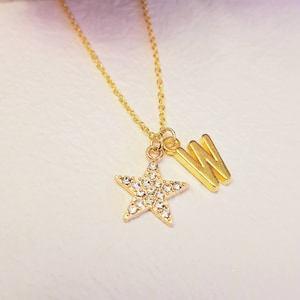 Star necklace, Initial Name Necklace, Star Pendant Girlfriend gift, Birthday gift for her, Star charm, celestial necklace