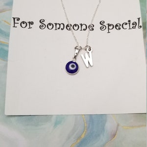 Evil Eye Initial Necklace: Silver Protection Pendant, Personalized Charm