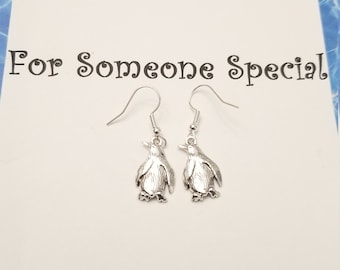 Pendientes de pingüino, pendientes de animales, pendientes colgantes de plata, pendientes colgantes para niñas