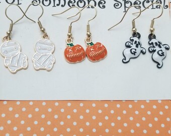 Halloween earrings,halloween jewelry,ghost earrings,mummy earrings