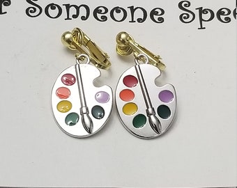 Paint palette clip on's,clip on earrings,non pierced earrings,girls earrings