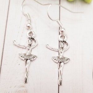 Silver ballerina dangle earrings, ballerina dancer earrings, dance gift, dance recital