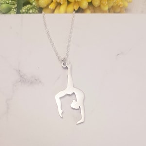 Gymnast charm necklace, Gymnastic walkover Beam Routine Competition gift for her, Silver Gymnast jewelry Christmas gift.