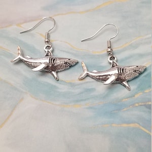 Silver Plated Shark Earrings, Sea Life Delicate Dangle Charm Earrings, Shark Jewelry for Shark and Sea Life Lovers